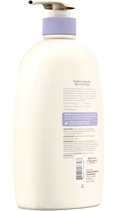 Aveeno Stress Relief Soap Free Body Wash with Prebiotic Oat, Lavender Scented Shower Gel, 33 oz