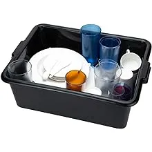 Restaurantware TUB ONLY: RW Clean 22 Inch x 15.7 Inch Bus Tub 1 Deep Bus Box - Lid Sold Separately With Handles Black Plastic Restaurant Tub Heavy-Duty For Kitchen Organization