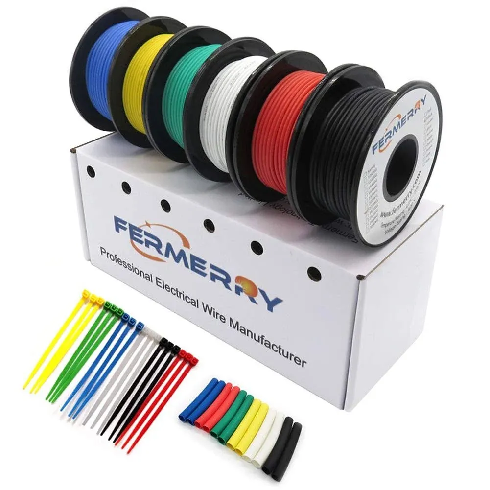 22AWG Stranded Wire Electric Fence Wire Tinned Copper Hook up Wire Kit 22 Gauge 6 Colors 10Ft Each from Fermerry