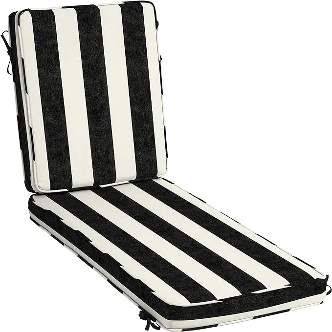 Arden Selections ProFoam Performance Outdoor Chaise Lounge Cushion 46 x 21, Onyx Black Cabana Stripe