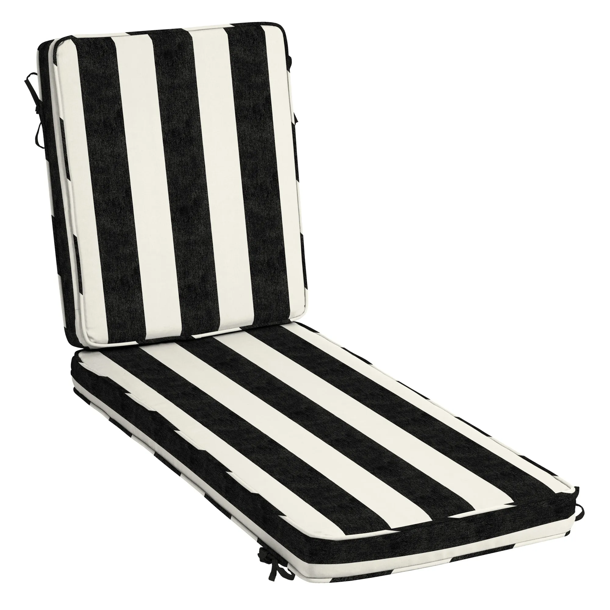 Arden Selections ProFoam Performance 46-in x 21-in Onyx Black Cabana Stripe Patio Chaise Lounge Chair Cushion