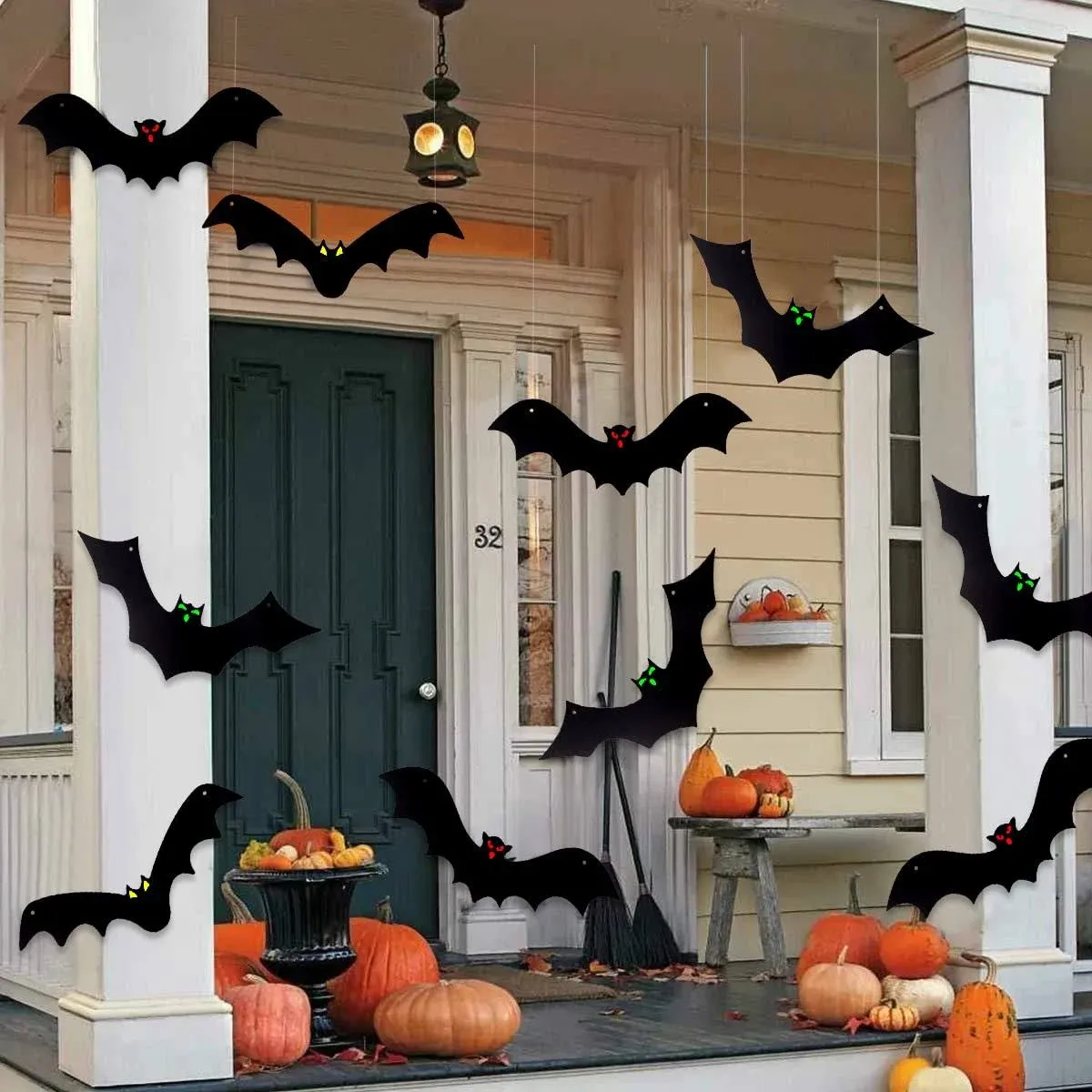 YUJUN Halloween Hanging Bats Decorations 12 Pieces 3D Realistic Scary Large Fake Black Hanging Flying Bat Spooky for Halloween Yard Sign Outdoor Indoor Lawn Decorations(3 Style)