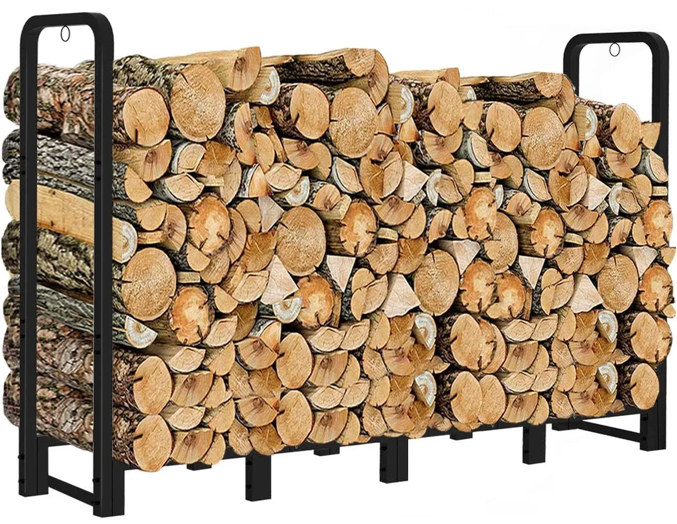 Artibear Firewood Rack Outdoor 8ft Heavy Duty Logs Holder for Indoor Fireplace Metal Wood Pile Storage Stacker Organizer Matte Black