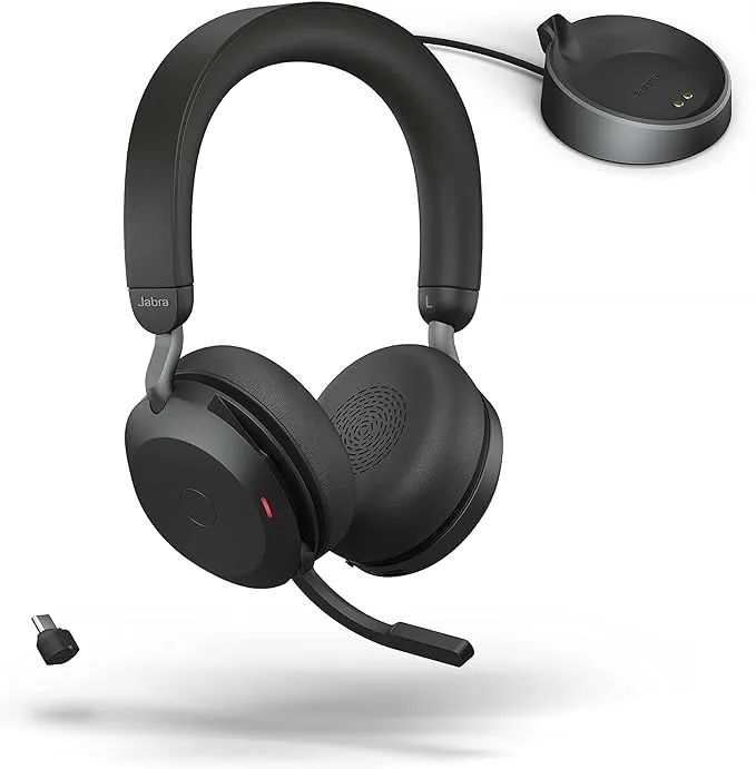 Jabra Evolve2 75 PC Wireless Headset with 8-Microphone Technology - Dual Foam Stereo Headphones with Advanced Active Noise Cancelling, USB-C Bluetooth Adapter and MS Teams-Compatibility - Black