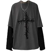 Goth Shirt Gothic Shirt Fake Two-Piece Alternative Clothing Goth Long Sleeve Top