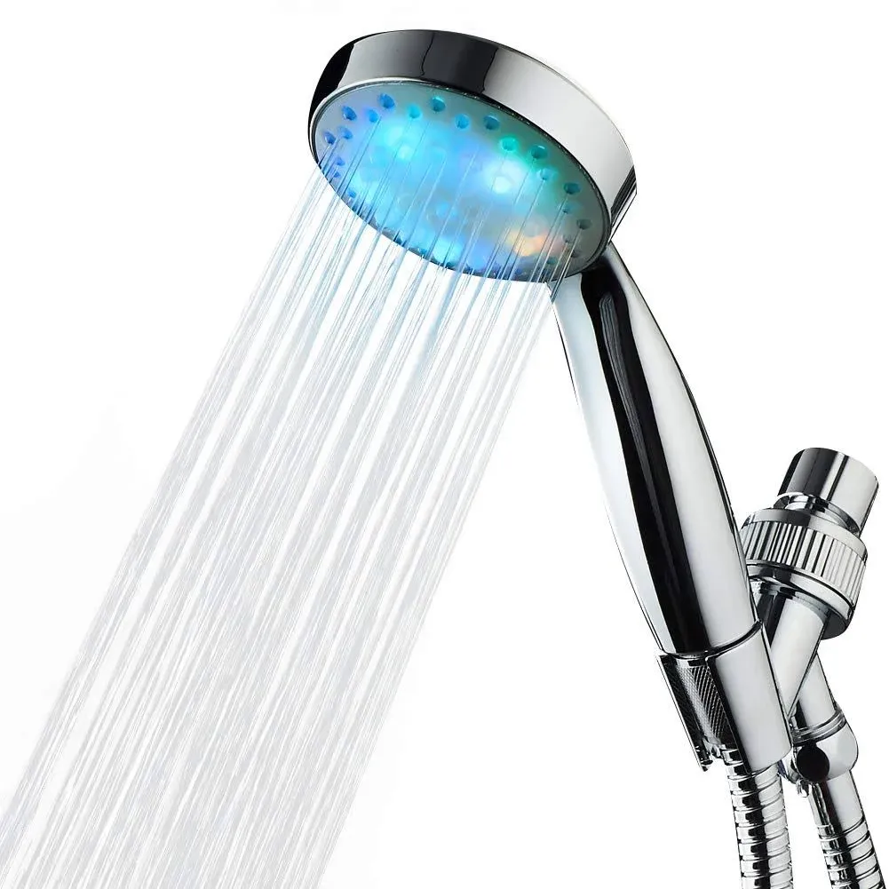 KAIREY Led Shower Head 7 Color Light Change Automatically Handheld Showerhead Polished Chrome with 60 Inches Stainless Steel Hose and Adjustable Bracket Filtered Shower Head