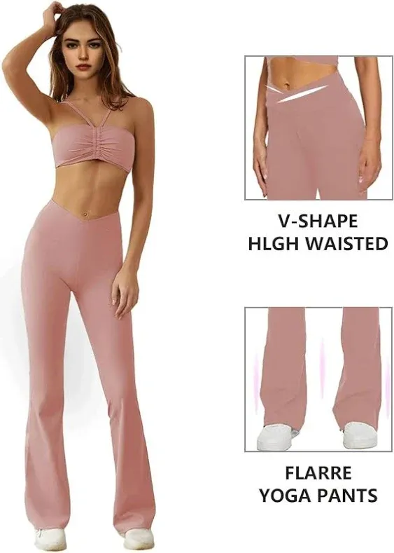 TMKOTOKRA Flare Leggings for Women High Waisted Crossover Flare Leggings，Butte<wbr/>ry