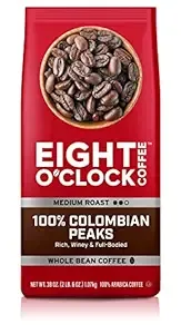 Eight O'Clock Coffee 100% Colombian Peaks, 38 Ounce, (Pack of 1) Medium Roast, Whole Bean Coffee, Rich, Winey & Full Bodied