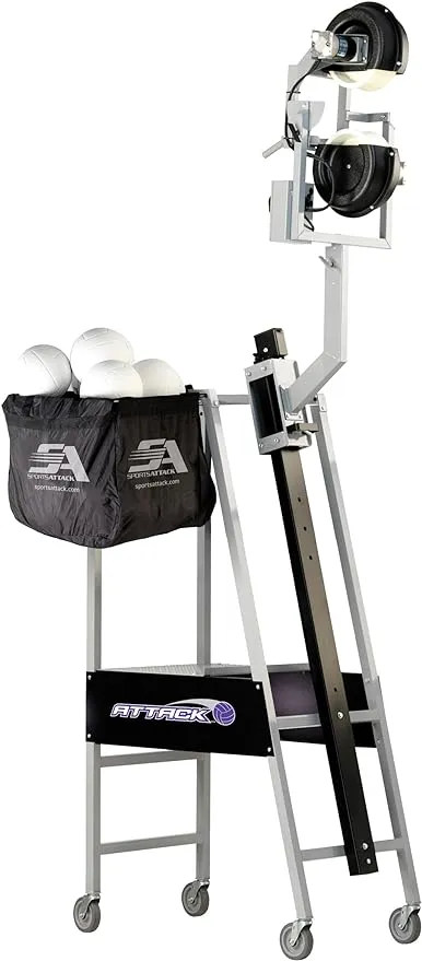 Attack Volleyball Machine, a Professional Training Tool (Mens Programs) for Serve Receive, Defensive, Blocking and Attacking Drills, grey, black