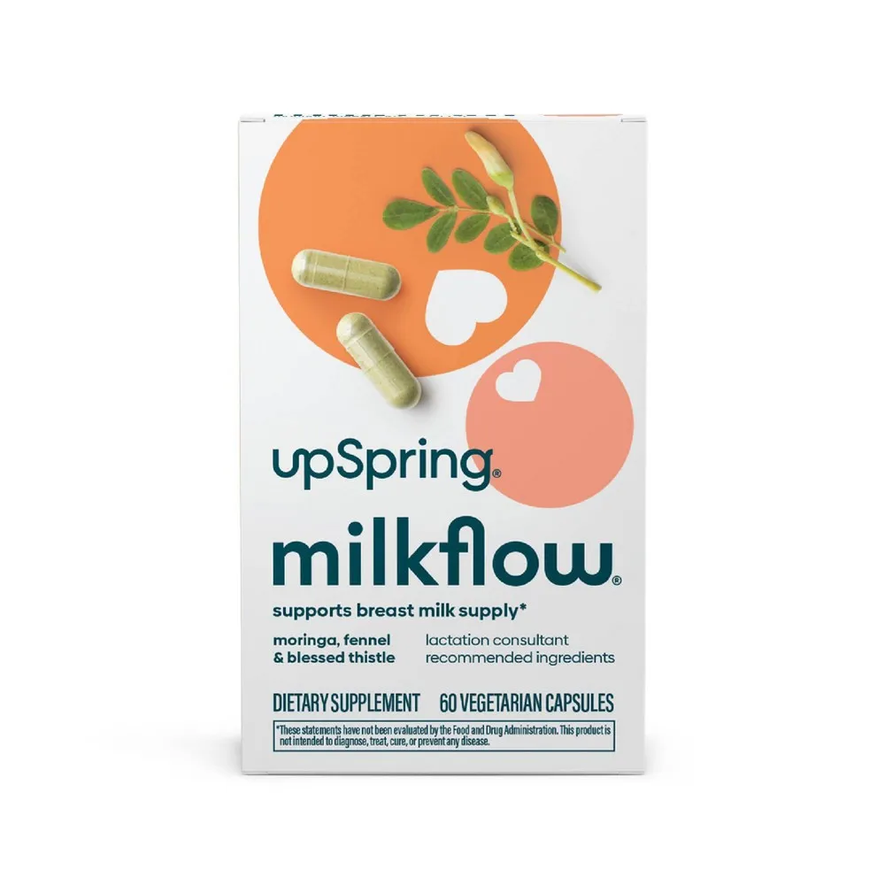 UpSpring Milkflow Breastfeeding Supplement Capsules with Moringa & Blessed Thistle | Fenugreek-Free | Lactation Supplement to Support Breast Milk Supply | 60 Capsules