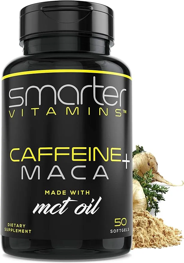 Smarter Energy Pills, 200mg Caffeine Pills & Coconut MCT Oil with Maca Root for Stamina & Mood, 50 Liquid Softgels