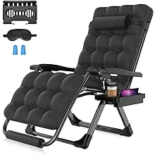 Suteck Zero Gravity Chair, 29In XL Reclining Lounge Chair w/Removable Cushion & Headrest, Upgraded Aluminum Alloy Lock, Cup Holder and Footrest Patio Reclining Chair for Indoor Outdoor, 500lbs,Black