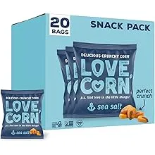 LOVE CORN Sea Salt 0.7oz x 20 Bags - Delicious Crunchy Corn - Healthy Family Snacks - Gluten Free, Kosher, NON-GMO - Alternative for Chips, Nuts, Crackers & Pretzels - Perfect for Charcuterie Boards