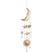 Deco 79 Metal Sun and Moon Windchime with Glass Beads and Cone Bells, 9" x 1" x 39", GoldDeco 79 Metal Sun and Moon Windchime with Glass Beads and Cone Bells, 9" x 1" x 39", Gold