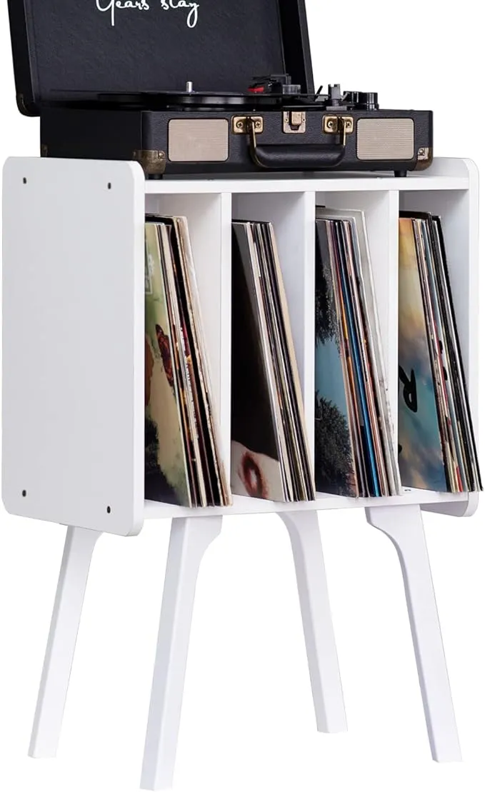 LELELINKY Small Record Player Stand - Width 11.7 in, White Vinyl Record Storage ...