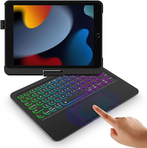 BYDIFFER Touch iPad 9th Generation 10.2 Case with Keyboard, iPad 8th Gen 2020, iPad 7 2019, Air 3, Pro 10.5 with 7 Color Backlights and Pencil Holder