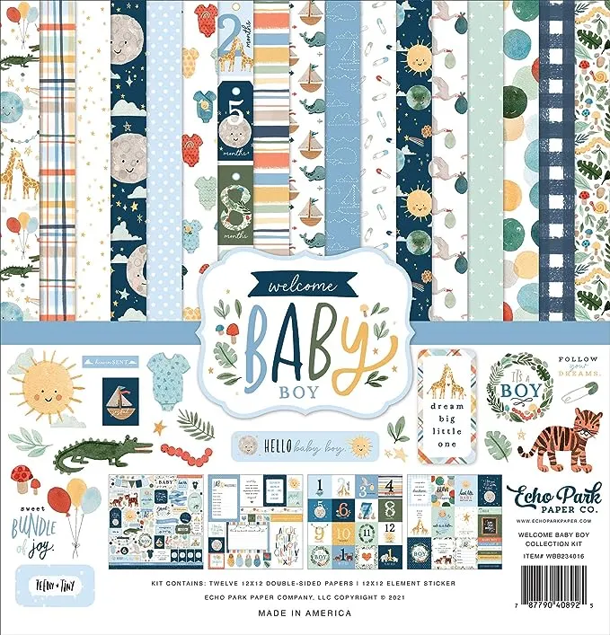 Echo Park Collection Kit 12 InchX12 Inch Welcome Baby Boy