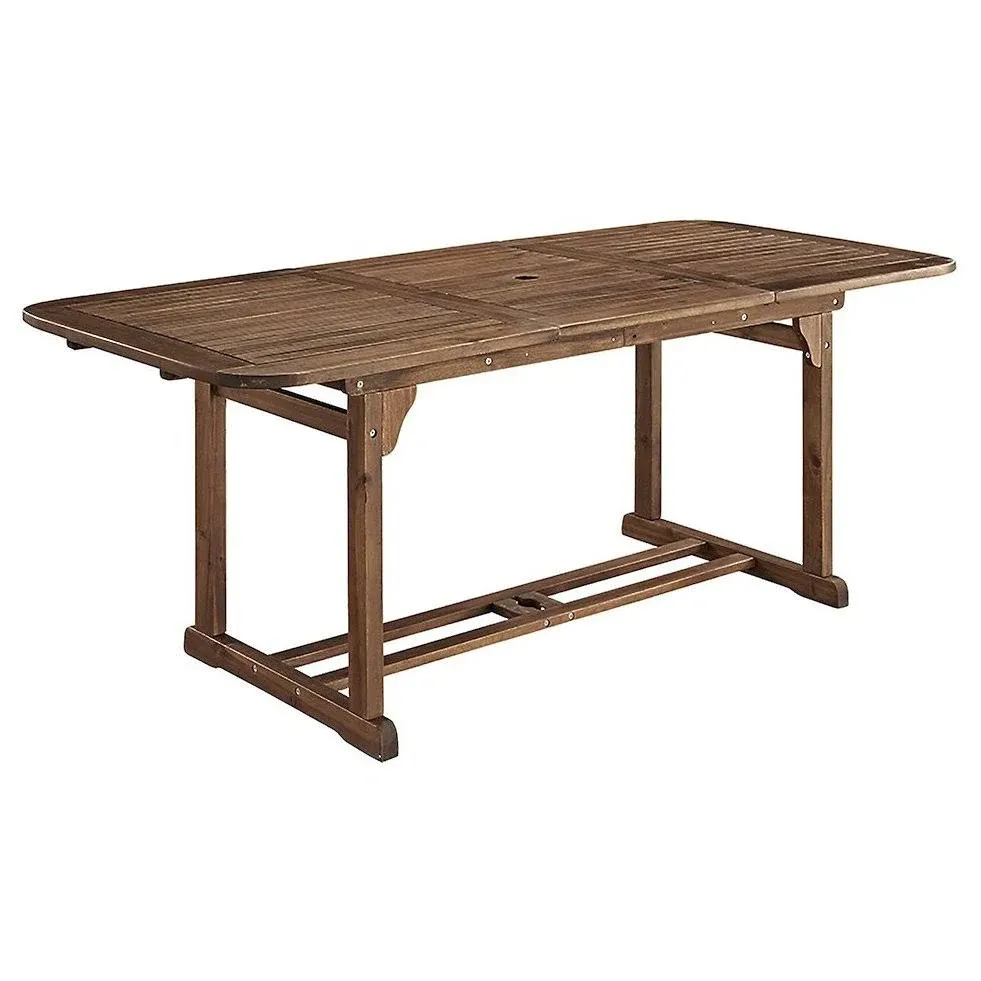 Walker Edison Maui Modern Solid Acacia Wood Slatted Patio Dining Table, 78 Inch, Brown