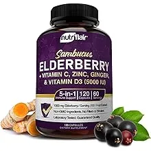 Viva Naturals, Elderberry, Vitamin C + Zinc, 5 in 1 Immune Support, 120 Capsules