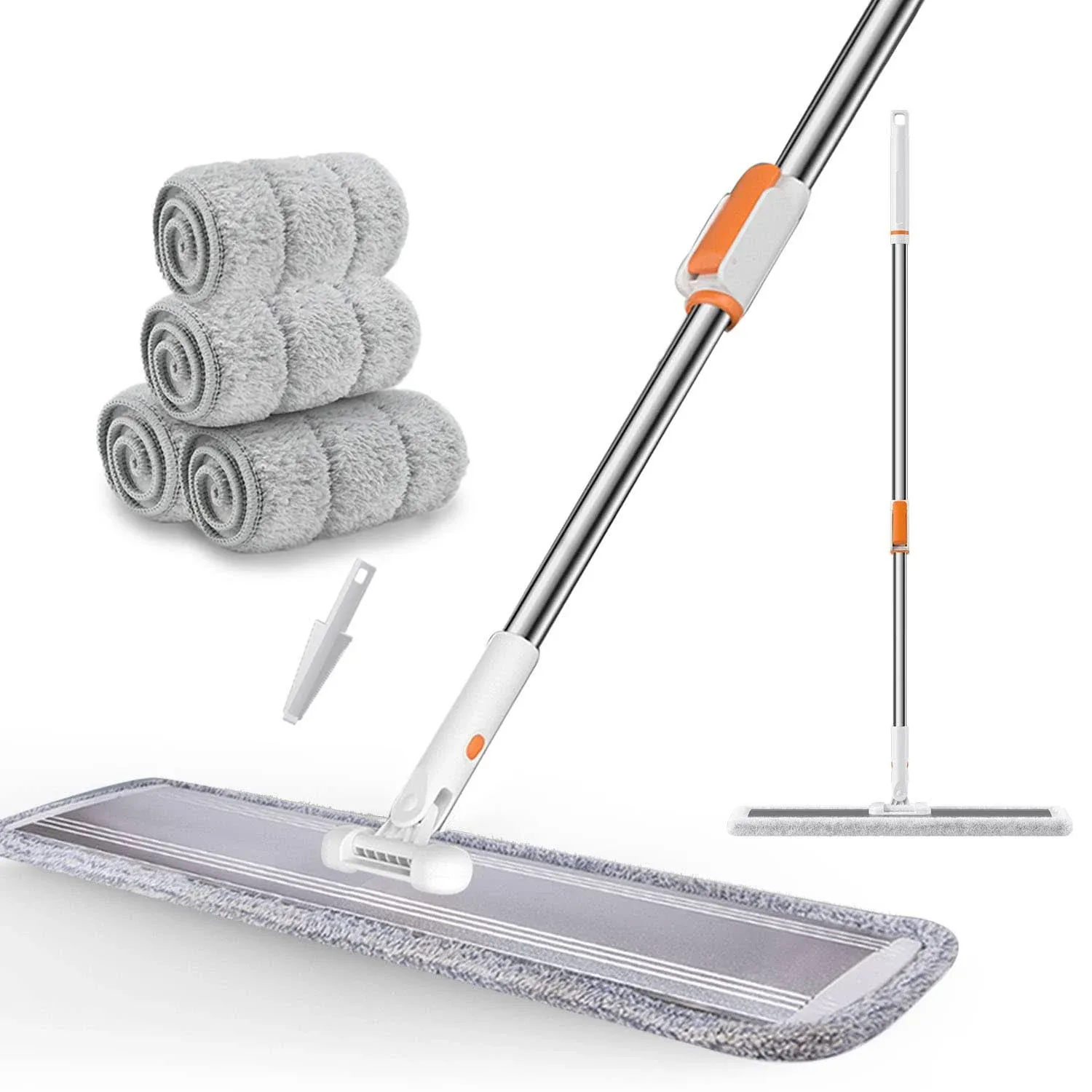 Microfiber Mop 32 inch Flat mop Commercial Mop Large Wide mop for Hardwood Laminate Tile Floor Cleaning 360 Rotating Dust Wet Mop with Stainless Steel Handle 4 Reusable Mop Pads