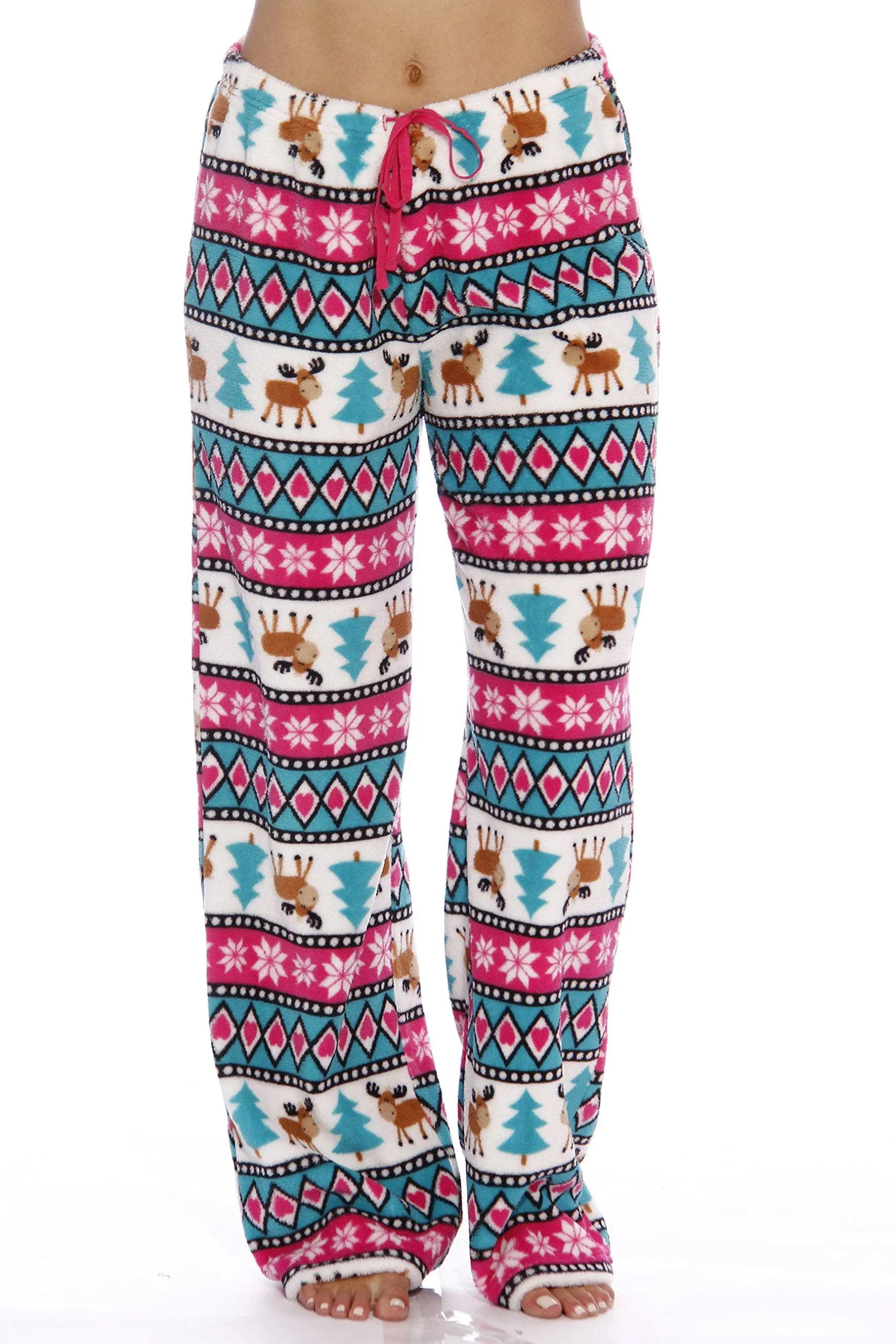 Women's Cozy Pajama Set Plush Holiday Pants and Cotton Soft Heart T sh