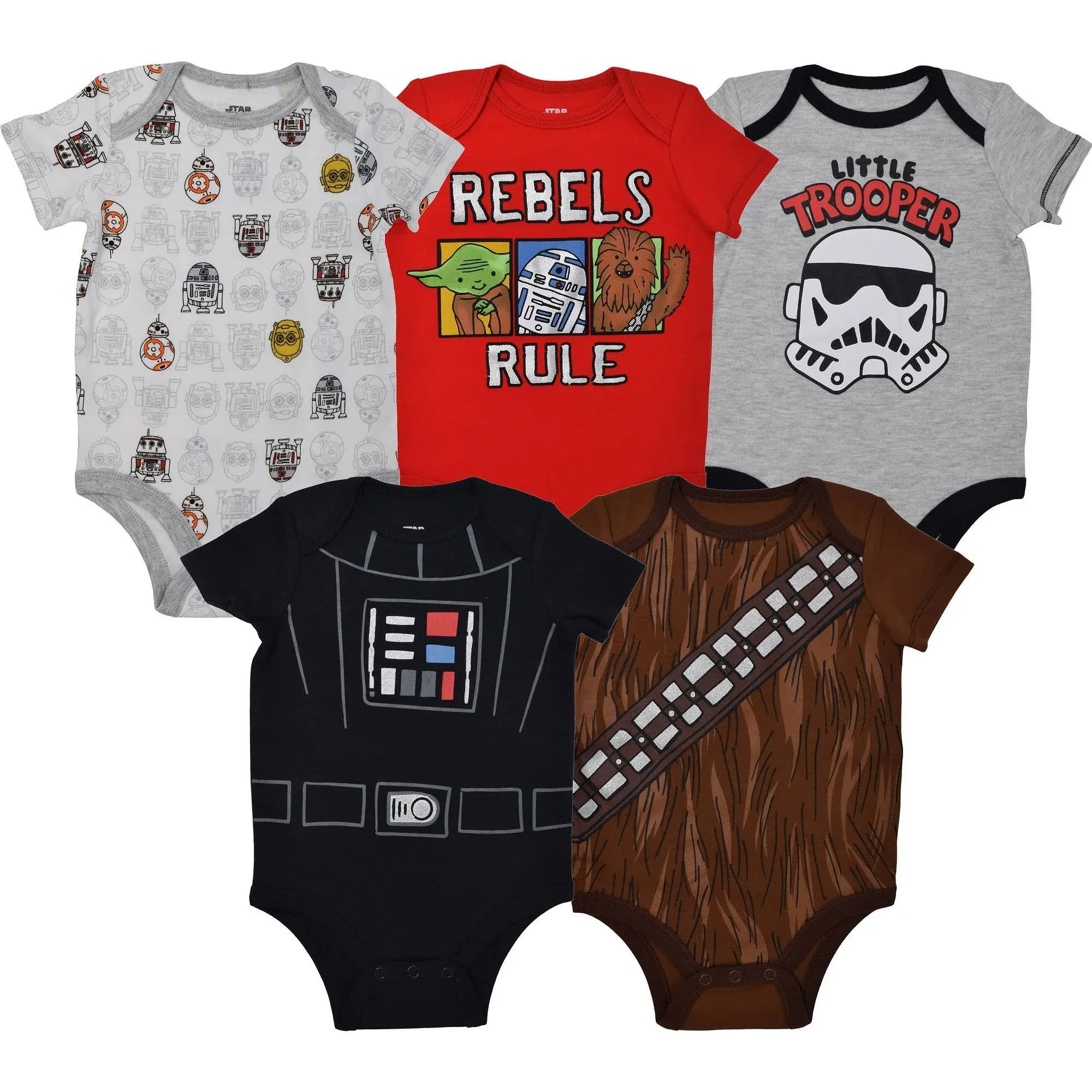 Star Wars Baby Boys 5 Pack Bodysuits Darth Vader Chewbacca Storm Trooper 6-9 Months, Other