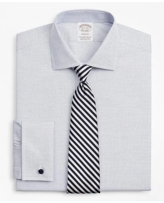 Stretch Soho Extra-Slim-Fit Dress Shirt, Non-Iron Twill English Collar French Cuff Micro-Check