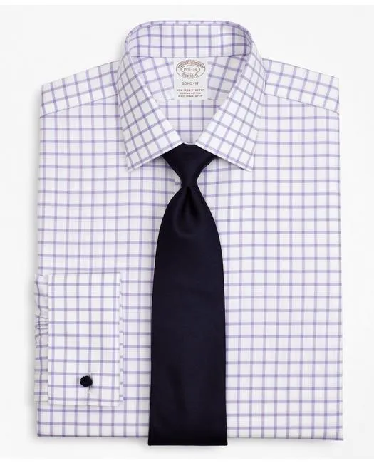 Stretch Soho Extra-Slim-Fit Dress Shirt, Non-Iron Twill Ainsley Collar French Cuff Grid Check