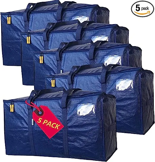 AlexHome Easy Moving Bags Heavy Duty,5 Pack, Extra Large Packing Bags for Moving,Stroage Bags for moving,Large Moving Bags for Clothes,Strong Durable Moving Bags with Handles,Moving Bags,Moving Supplies for Space Saving Moving Storage,(Blue,Set of 5)