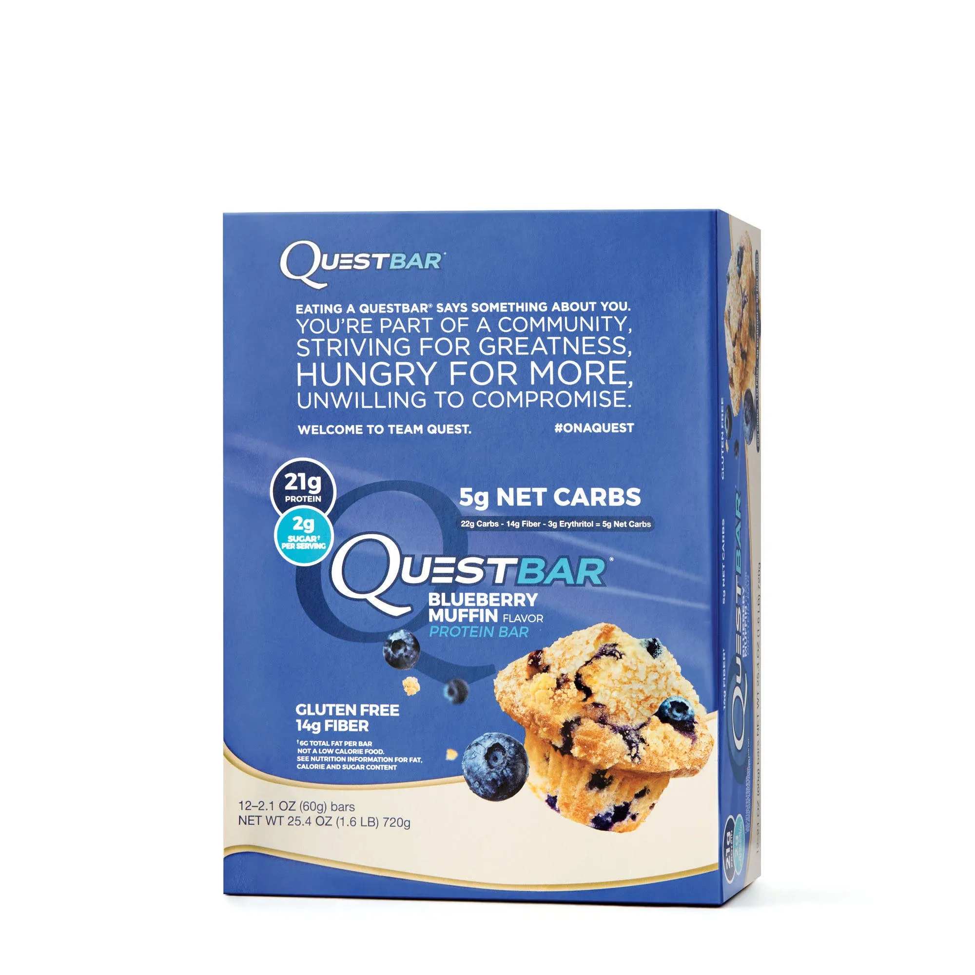 Quest Nutrition Blueberry Muffin Protein Bars, High Protein, Low Carb, Gluten Free, Keto Friendly, 12 Count