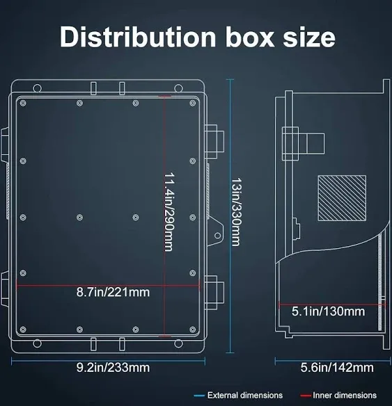 9.2 in. x 5.6 in. x 13 in. Electrical Junction Box, ABS Water Resistant with Mounting Panel and Hinged Cover (1-Pack)