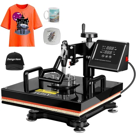 TUSY 15x15 Inch Heat Press Machine 5 in 1 Heat Transfer Press Machine Swing Away 360 Degree Rotation Digital Industrial Sublimation for T-Shirt Press Mug Press Hat Press Plate Press