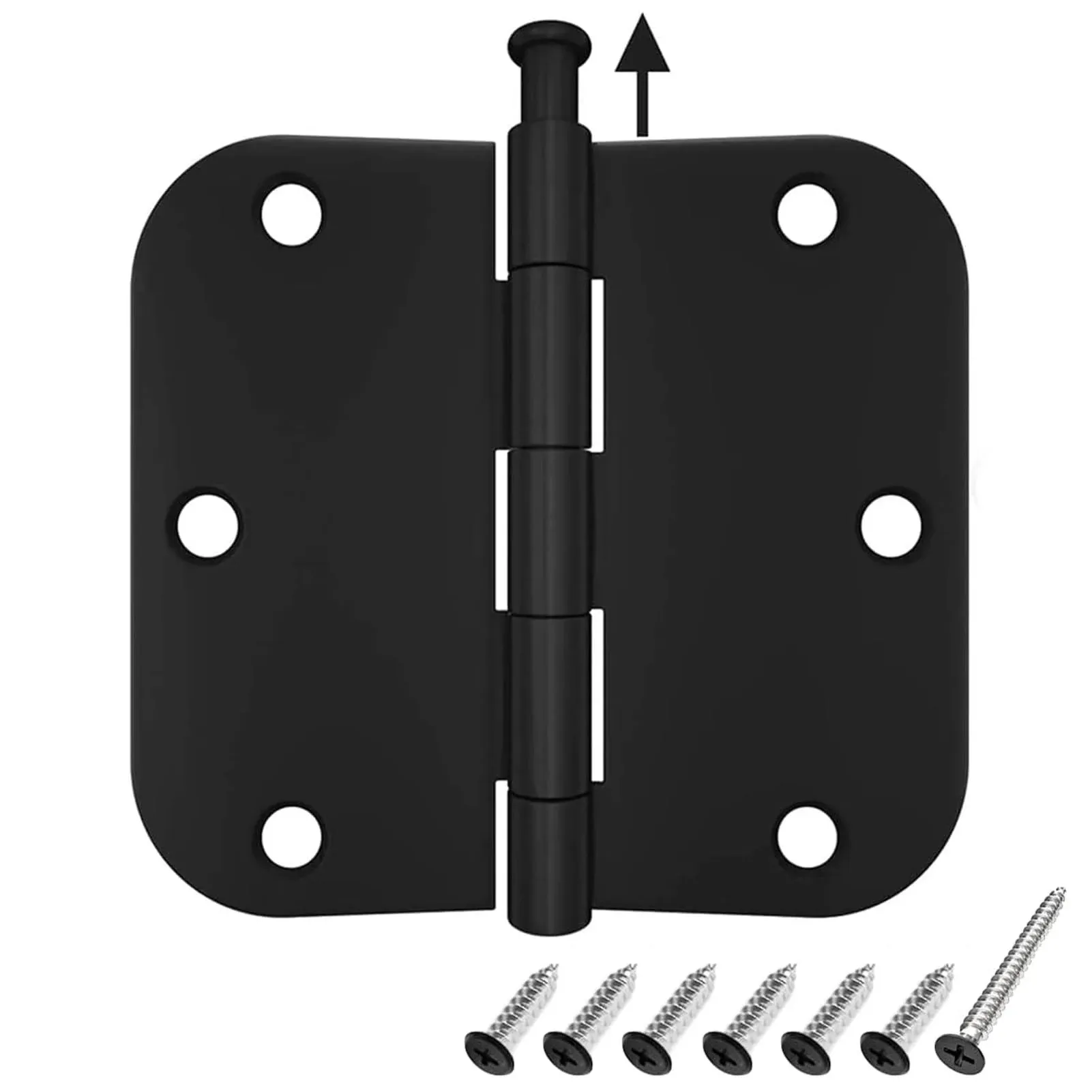 HOSOM 18 Pack Rounded Door Hinges 3.5 x 3.5 inch, 5/8 Radius, Matte Black