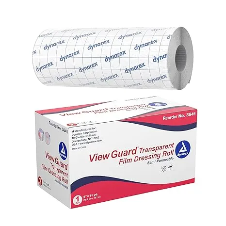 Dynarex 3641-BX View Guard Transparent Film Dressing Roll, Non-Sterile Dressing, 6" x 11 yard