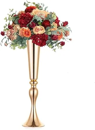 Versatile Metal Wedding Centerpieces Vase Trumpet Road Lead for Party Dinner Centerpiece Anniversary Ceremony Birthday Event Hotel Decor Home Decoration WEPDIY (French Gold, 22 inch)