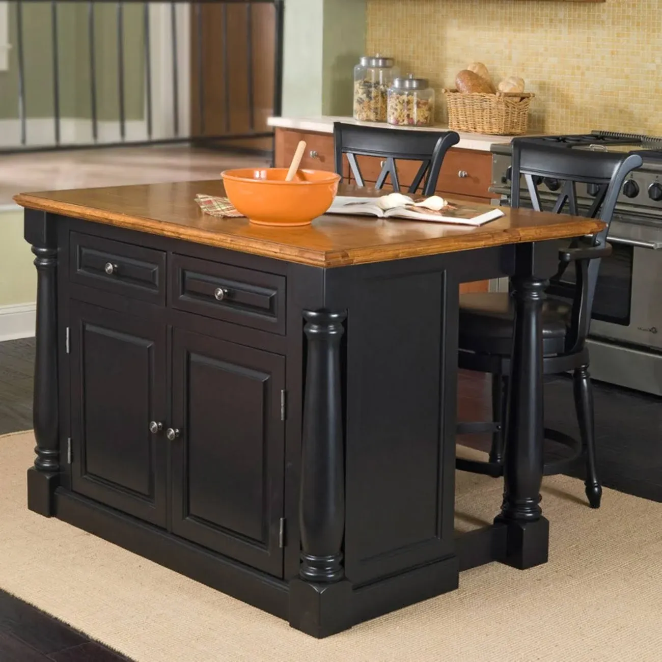 Monarch Black and Oak Kitchen Island