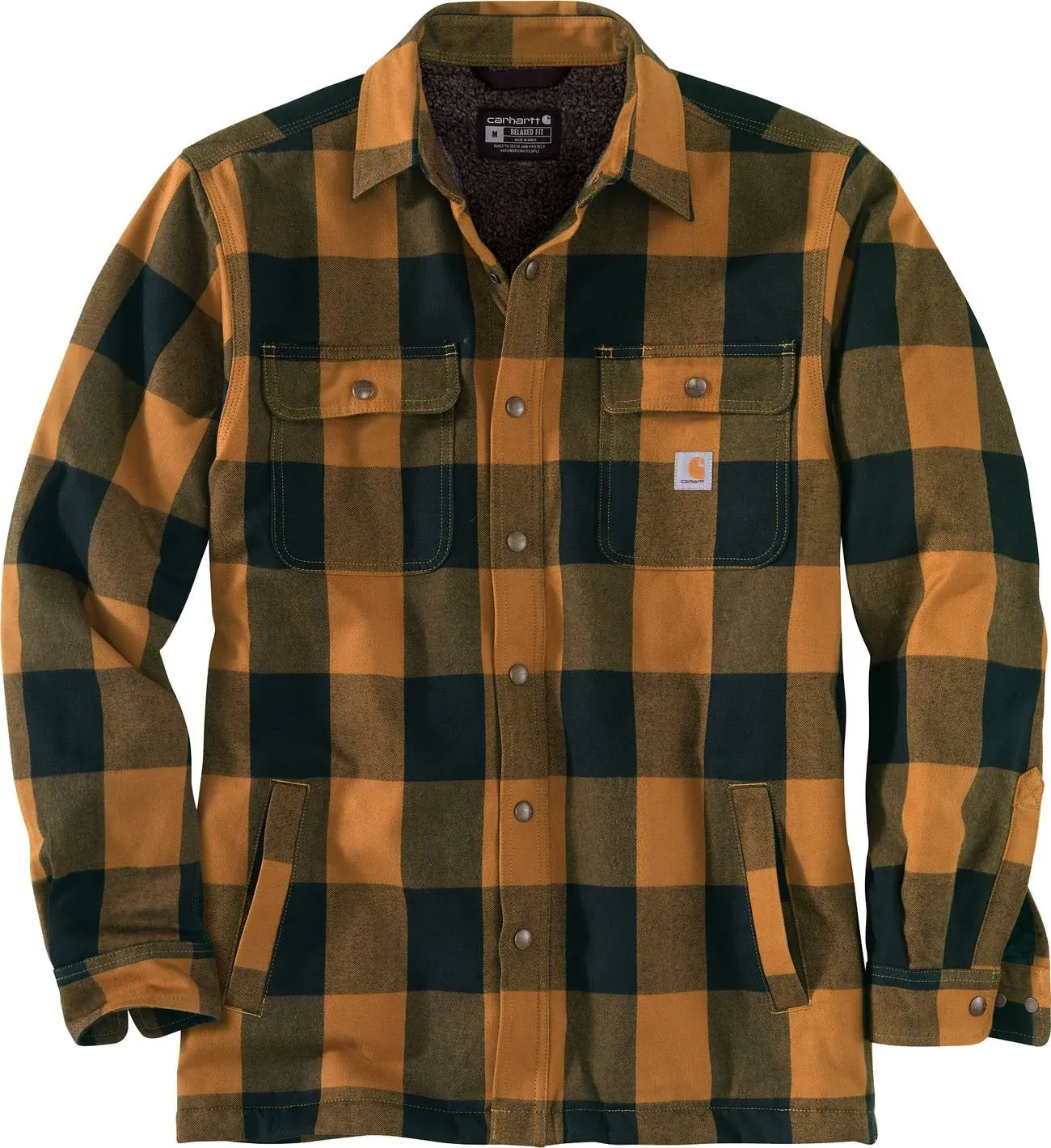 Carhartt Men's Relaxed Fit Heavyweight Flannel Sherpa-Lined Shirt Jacket, Carhartt Brown