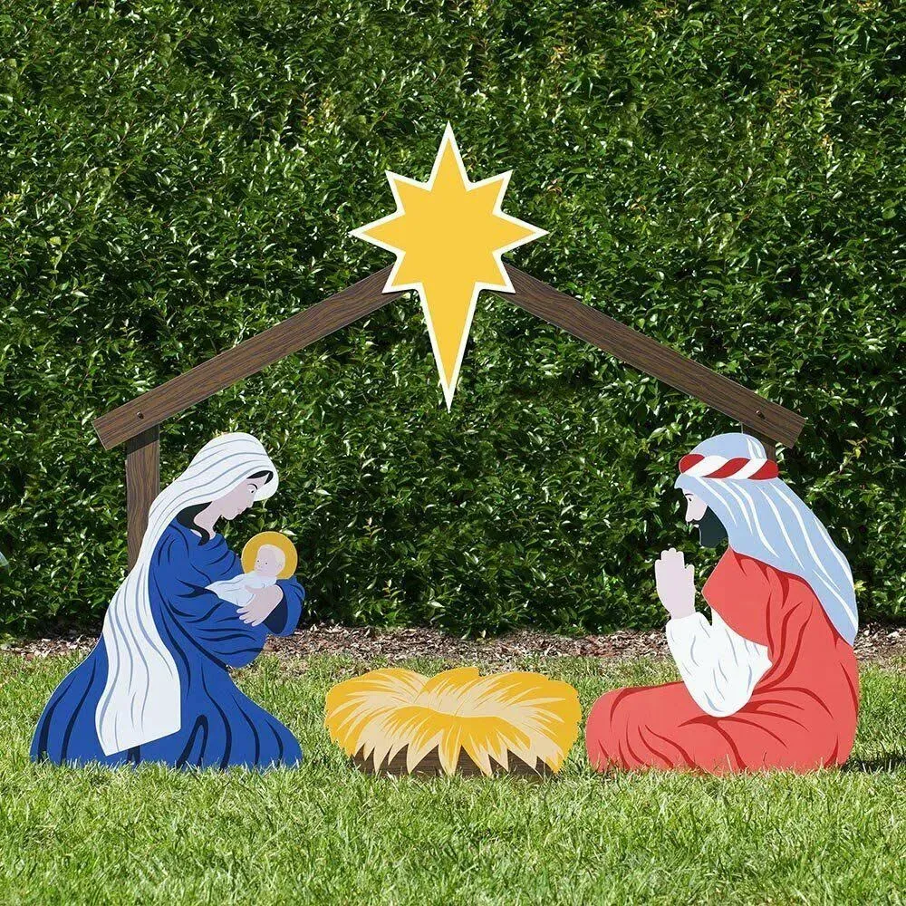 Outdoor Nativity Store Holy Family Nativity Scene - 3 Weatherproof Nativity Set Figures for Outdoor Christmas Decoration - Easy to Assemble & Store - Large, Colorful