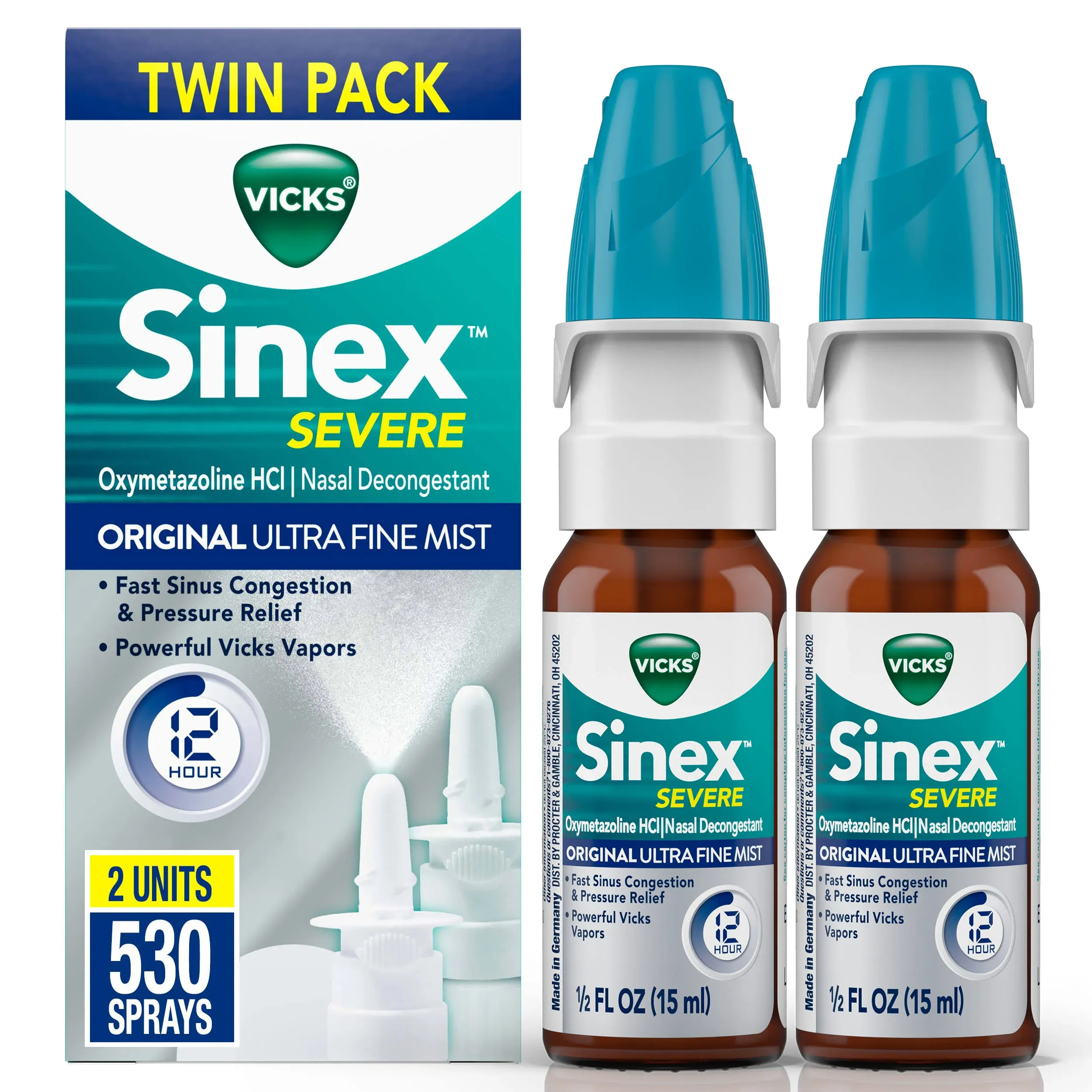 Vicks Sinex SEVERE Nasal Spray Original Ultra Fine Mist, 2-Pack, 0.5 FL