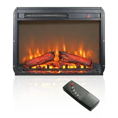 ZUN 23 inch electric fireplace insert, ultra thin heater log set &amp; realistic flame, remote control W1769103308