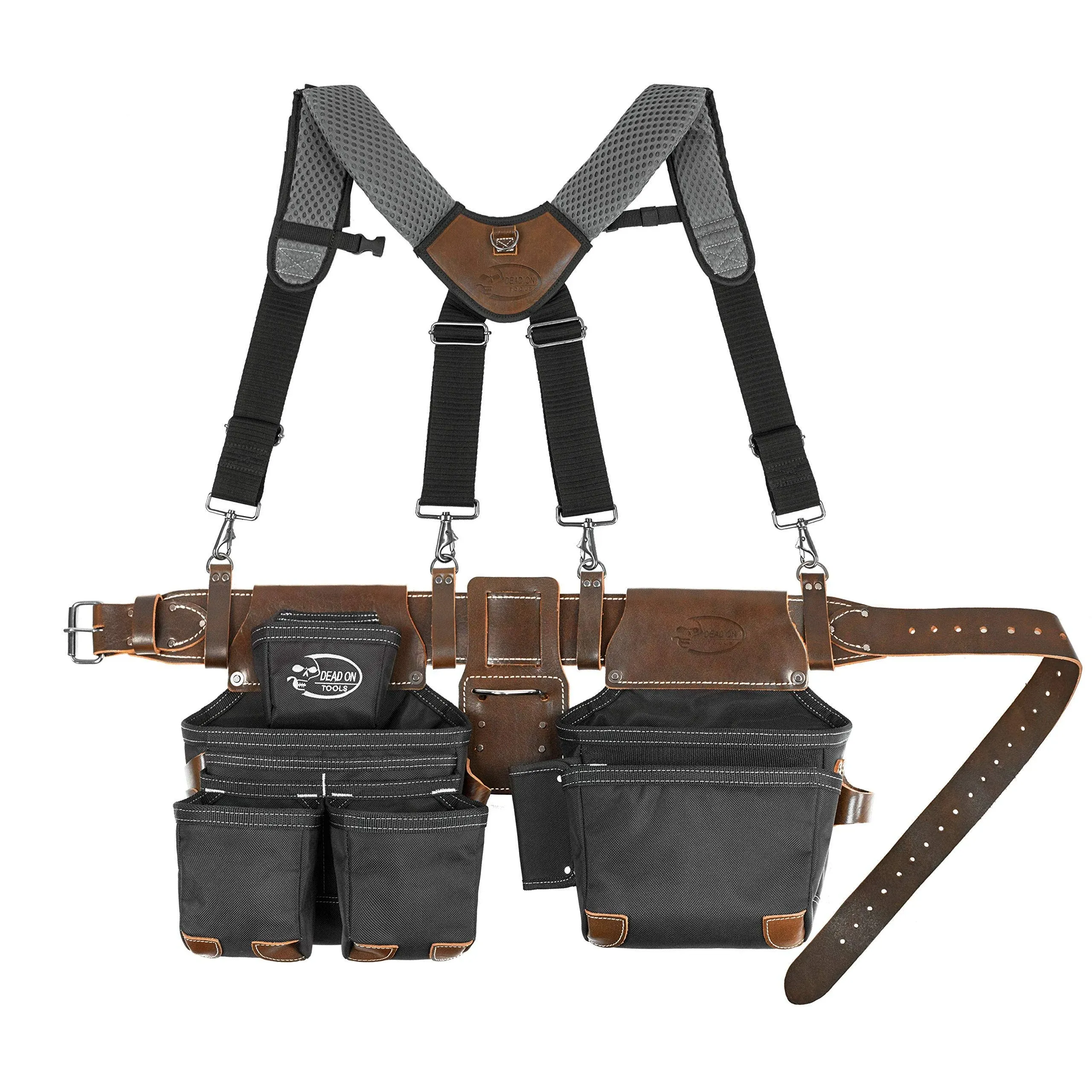 Leather Hybrid Weather-Resistant Tool Belt with Suspenders in Black