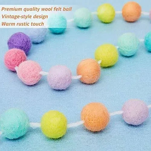 WILLBOND Wool Felt Ball Garland Colorful Pom Pom Garland 6.5 Feet Long 24 Ball Garland for Mardi Gras Easter Halloween Thanksgiving Christmas Wall (3 Pieces, Assorted Colors)