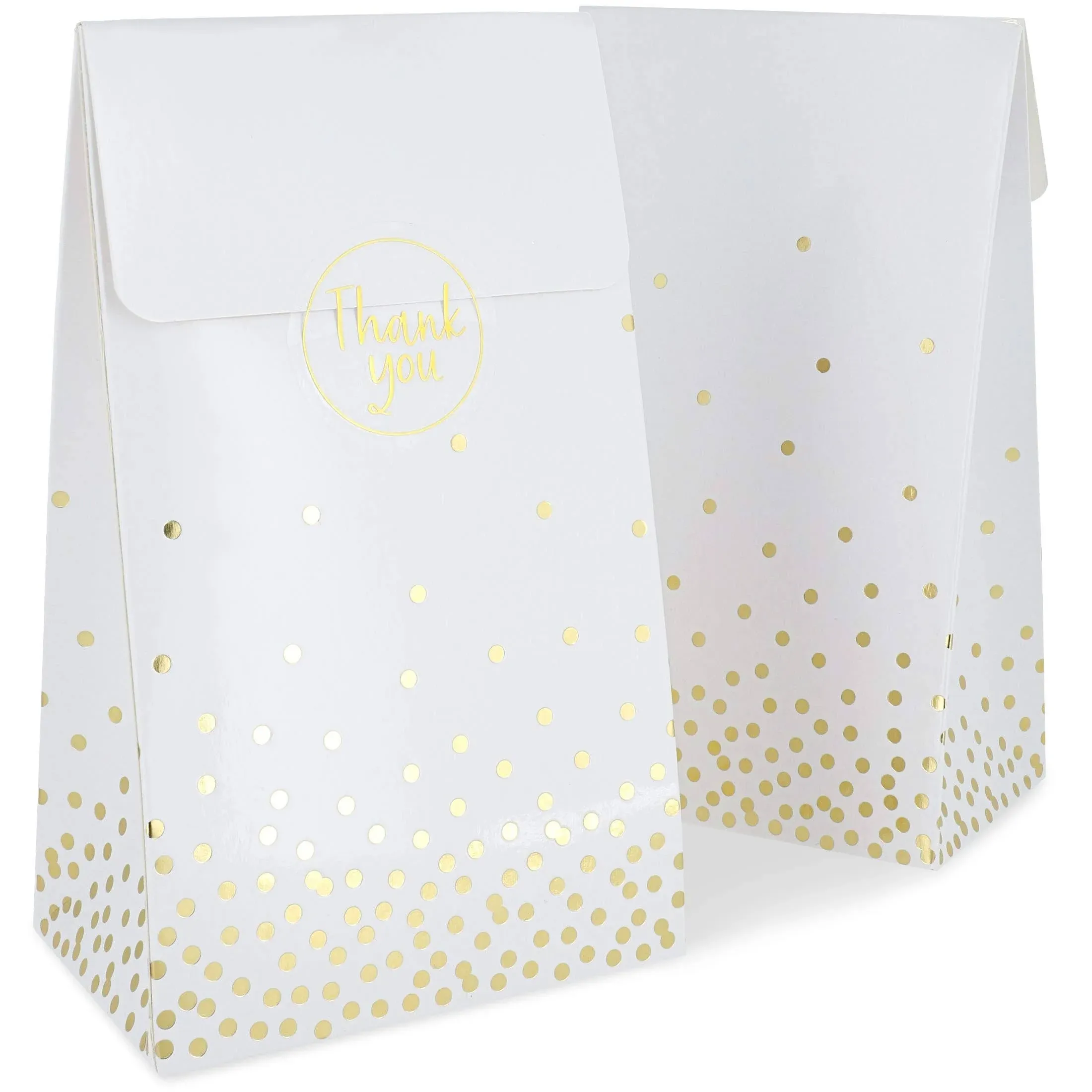 24 Pack Gold Confetti White Gift Bags with Thank You Stickers