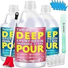 Deep Pour Epoxy Resin 1.5 Gallon, 2 to 4 Inch Depth Clear Epoxy Resin Kit with Mixer, Bubble Free, Low Odor 2:1 Casting Resin for Table Top, Countertop, River Table, Wood Filler, Bar Top