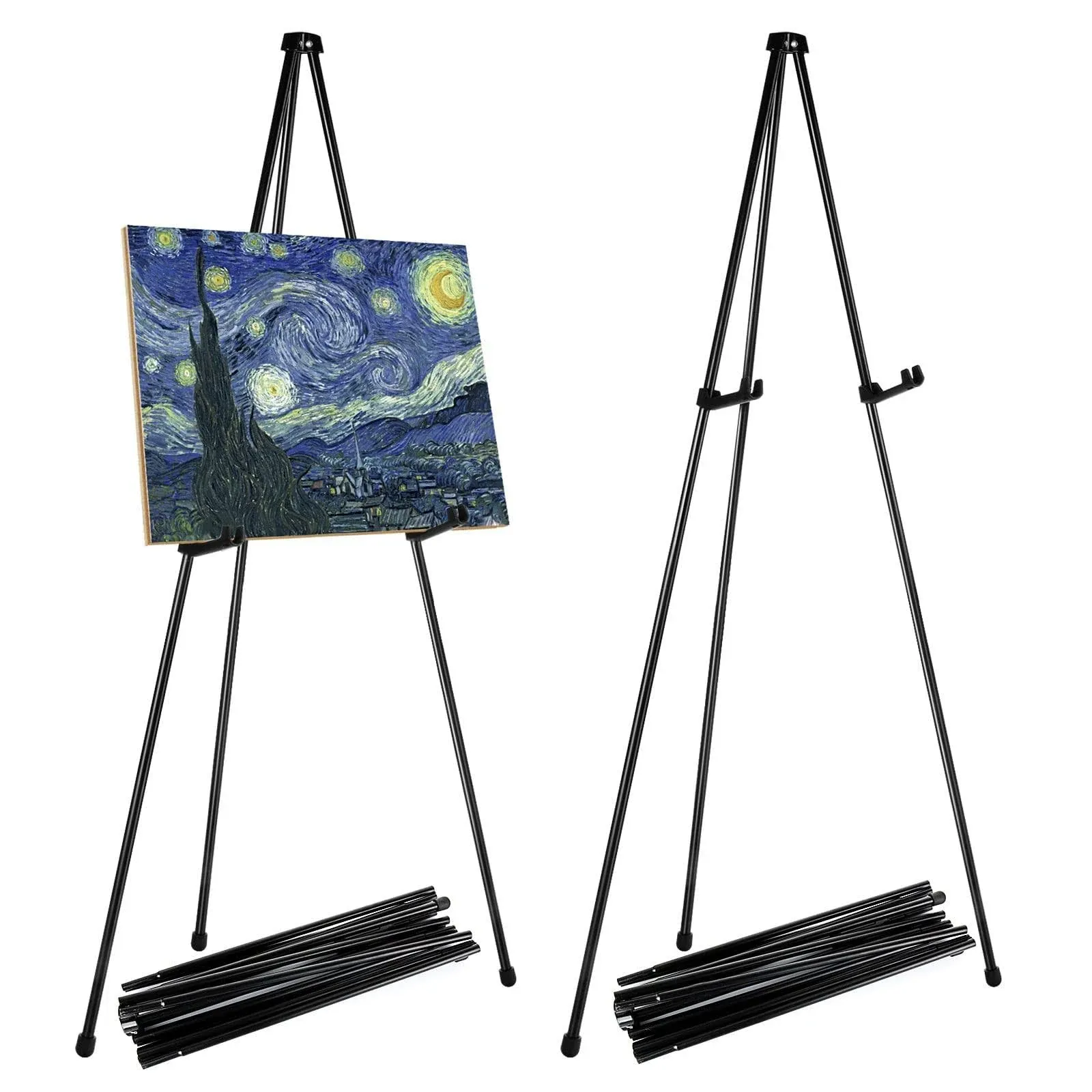 CertBuy 2 Pack 63" Folding Easels Steel Black Easel Stand Tripod Easel for Displ