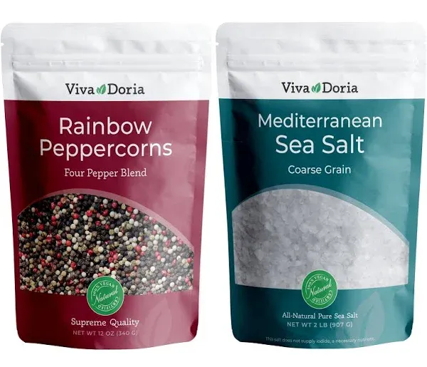 Viva Doria Rainbow Blend Peppercorn, Steam Sterilized Whole Black Pepper, Whole Green Pepper, Whole Pink Pepper, Whole White Pepper, 16 oz, for