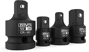 LEXIVON Impact Socket Adapter and Reducer 4-Piece Set | 1/4" - 3/8" - 1/2" Impact Driver Conversions, Chrome Molybdenum alloy steel (LX-112)