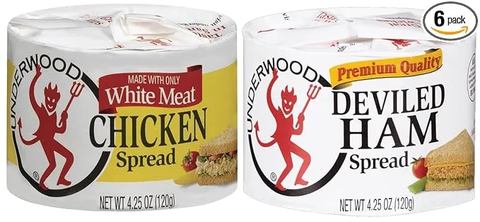 Underwood Chicken Spread and Deviled Ham Spread, 4.25oz (Pack of 6) - with MYD Spreader or Two Sporks