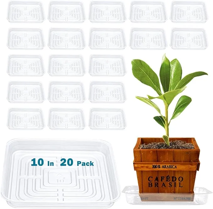 20 Pack Square Plant Saucer Plant Trays for Pots 10 Inch Plant Saucers for Outdoors and Indoor Clear Plant Pot Saucers Flower Pot Saucers to Catch Water Drip Tray (20, 10 in)