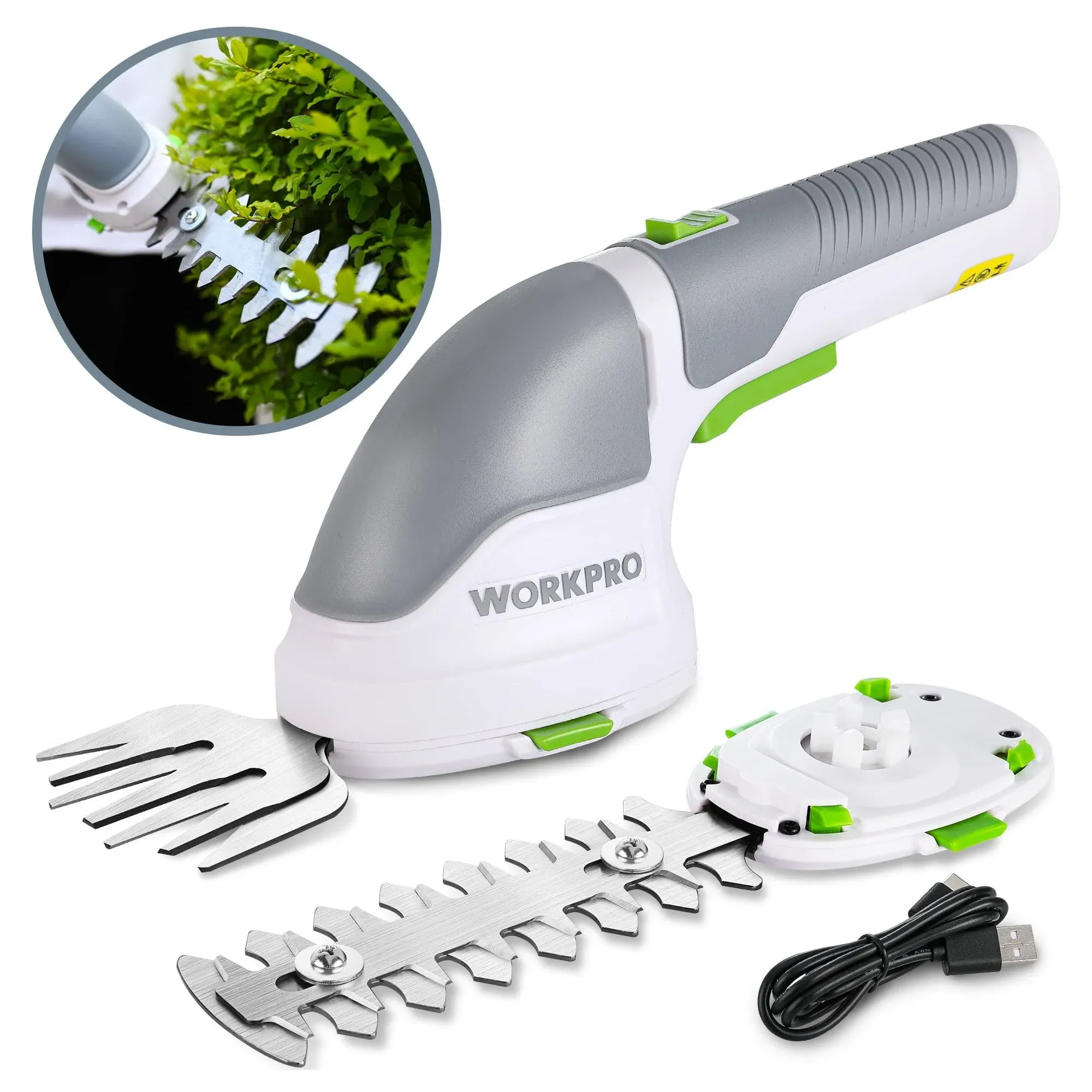 WORKPRO Cordless Grass Shear & Shrubbery Trimmer - 2 in 1 Handheld Hedge Trimmer 7.2V Electric Grass Trimmer Hedge Shears/Grass Cutter Rechargeable Lithium-Ion Battery and Charger Included